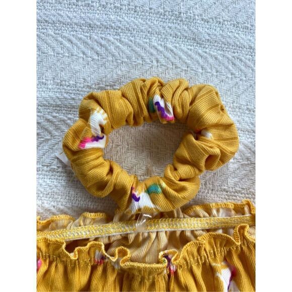 ONE STEP UP Girl’s Small (4) Mustard/Unicorn Top with Matching Scrunchie - Picture 4 of 7